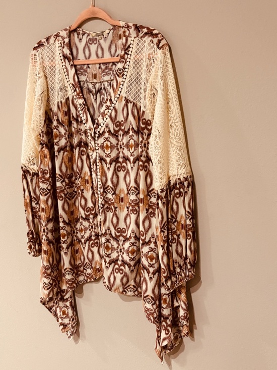 gimmicks by BKE Tops - Gimmicks BKE Cream Brown Crochet Lace Boho Lightweight Western Rodeo Festival
